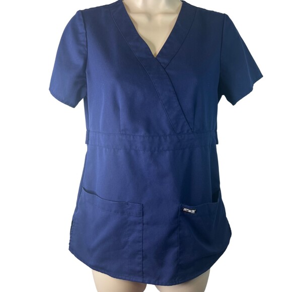 Greys Anatomy Scrubs Navy Vneck Short Sleeve Cinched Waist Size XS - Picture 1 of 10